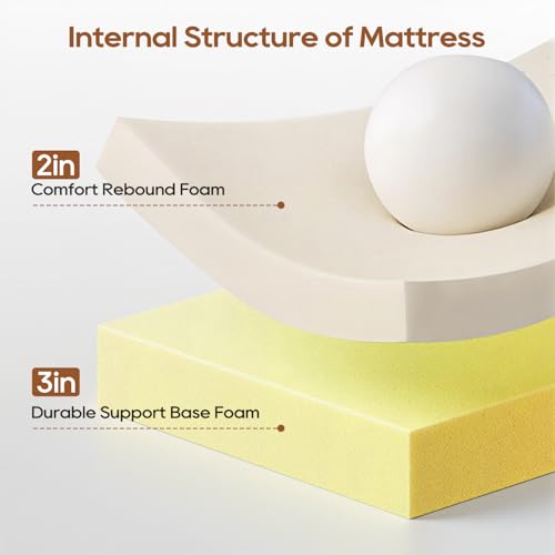 Image of FDW 5 Inch Twin XL Mattress, Medium Firm Base Foam, Breathable & Comfortable with Removable Washable Zipper Cover, Bed in a Box, CertiPUR-US Certified, White