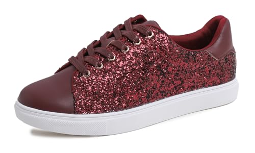 Image of FEVERSOLE Women's Fashion Lace Up Dress Sneakers Sparkly Party Shiny Shoes