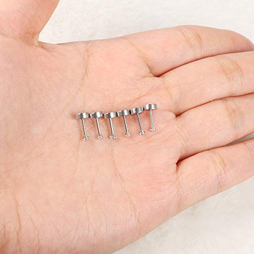 JOERICA 8 Pairs Tiny Cartilage Stud Earrings Stainless Steel Cubic Zirconia Earrings for Women Men 18G Screw Flat Back Earrings Set with 2MM CZ 6