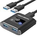 USB 3.0 Switch, Bi-Directional USB Switcher 2 in 1 Out/1 in 2 Out, Aluminum 2 Computers Share 1 Device for Printer, Mouse, Keyboard, USB Sharing Switch with 2 USB 3.0 Cables