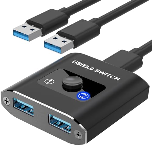 Image of USB 3.0 Switch, Bi-Directional USB Switcher 2 in 1 Out /1 in 2 Out, Aluminum USB Switch 2 Computers Share 1 Device for Printer, Mouse, Keyboard, with 2 USB 3.0 Cables