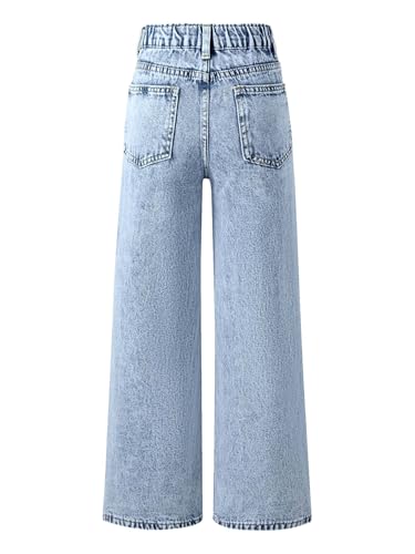 Kids Girls Ripped Wide Leg Distressed Jeans Y2K Denim Pants Straight Leg Loose Denim Trousers Size 5-14 Years2