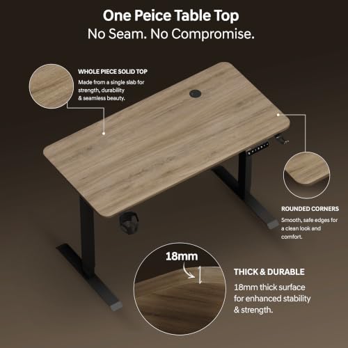 Image of Dr Luxur Stallion Electric Standing Desk | Height Adjustable | 70kg Load | 3 Memory Presets | Zero Wobble | Child Lock | Low Noise Motor | 4 Year Warranty | Metallic Frame (Mist Oak, 1000 * 600 mm)