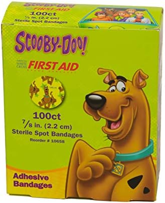 Bandage Children's Bandages, Scooby Doo Design, Circular Spot Bandages, 7/8", Box of 100, Fun Sterile First Aid Bandages for Kids, Pediatric Wound Care, Covers Minor Cuts and Scrapes