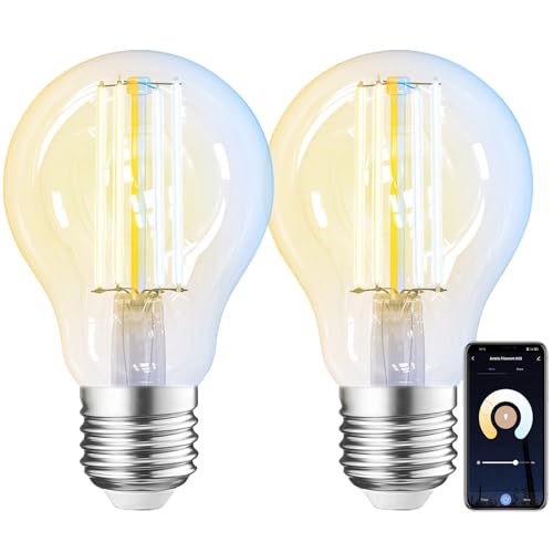 ANTELA Lampadine Alexa Inteligente Filamento, Lampadina Intelligente Wifi E27 7W LED 2700K-6500K Bianco Freddo/Caldo, Compatibile con Alexa/Google Home, Controllo Vocale, Controllo APP, 2Pezzi