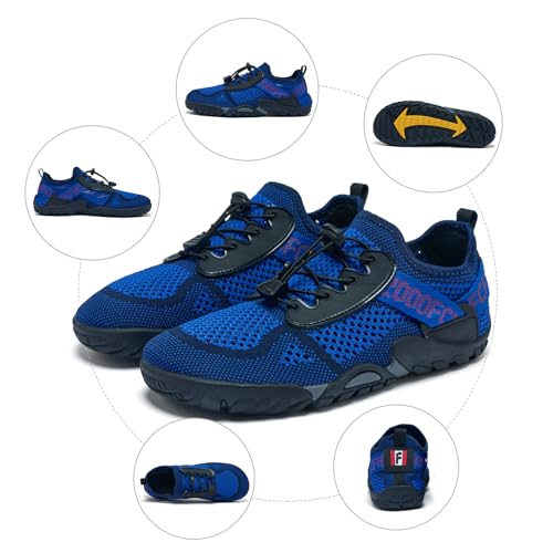 Image of SOBASO Water Shoes for Men Quick Dry Aqua Barefoot Hiking Shoes for Pool Beach Lake Diving Surf Fishing Navy Black