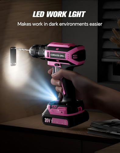 VIWKO Cordless Drill, 20V Electric Combi Drill Set, 25+1 Torque 370 in-lb Power Drills, Electric Screwdriver with 56PCS Accessories LED Light, 2.0Ah Battery Hand Drills Driver for Home Repair DIY Gift - Image 5