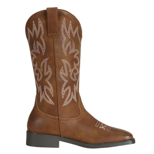 Image of SheSole Cowboy Boots for Women Western Cowgirl Boots with Embroidered Mid Calf Fashion Chunky Heel Square Toe Country Boot