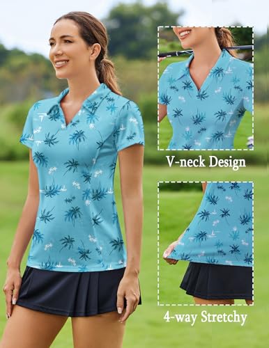 Image of PINSPARK Womens Golf Shirt Short Sleeve Polo V-Neck Quick Dry Tennis Tops | Moisture-wicking Breathable Fabric, Classic Collar, Slim Fit, Ideal for Golf Tennis Pickleball Casual