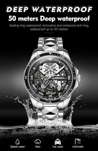 Image of OLEVS Mens Watches Skeleton Mechanical Black Watches for Men Wrist Watches Automatic Luxury Tungsten Steel Sapphire Crystal Waterproof Luminous Gold and Black