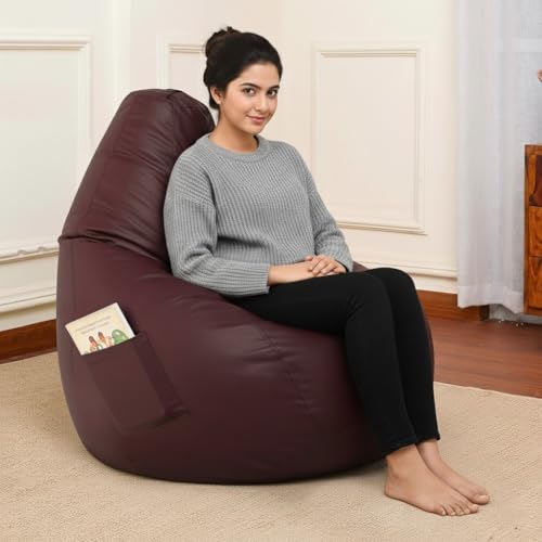Image of Sattva Classic 3XL Sofa Style Bean Bag Chair with Beans Filled | Faux Leather Bin Bags Sofa with Filled Beans | Large Beanbags for Adults, Home & Office | Pre-Filled Beans Bag - Maroon