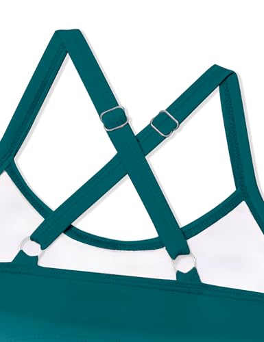 Image of Girl Swimsuit One Piece Cutout Ruched Bathing Suit for Girls Color Block Adjustable Straps Pad Swimwear 9-18y