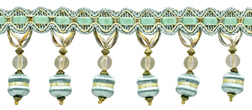 Frange à glands perlés or et bleu argenté style BFH3 de luxe - 2