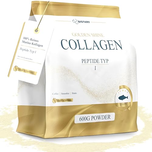 GOLDEN SHINE Marine Collagen Pulver 600g Fisch Kollagen Hydrolysat Peptide Typ 1 inklusive Messlöffel sehr gute Löslichkeit neutrales hochdosiertes Meereskollagen Powder für Haut Haare Nägel