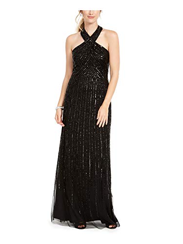 Adrianna Papell Women's Halter Beaded Gown, Black, 6