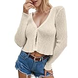 Veste en tricot légère pour femme - Cardigan épais - Noir - Boucle légère - Pour l'été - Beige - Élégant pull