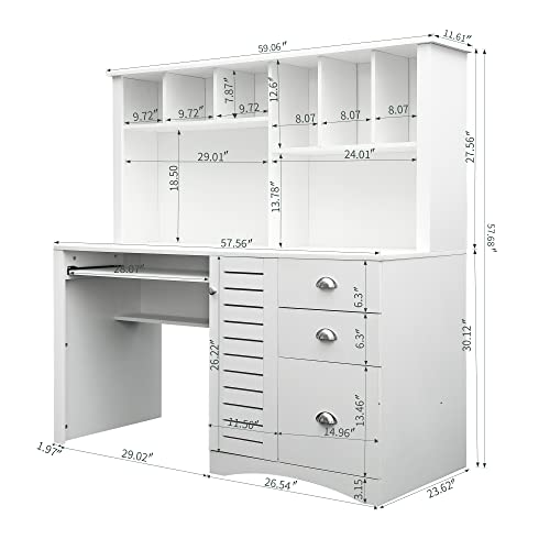Wersmt Home Office Computer Desk Hutches Big Storage Space Study Table, White #TOP1