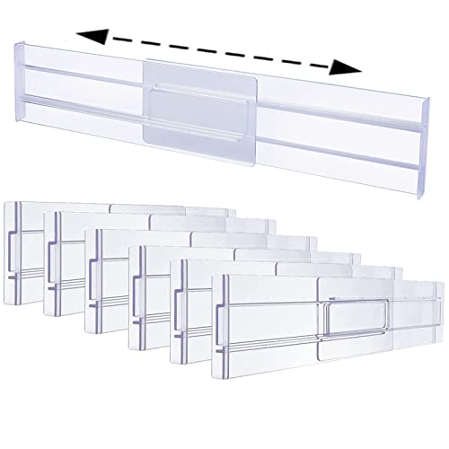 Image of Yipaga Set Of 6 Drawer Dividers Organizers, Adjustable Kitchen Drawer Organizer, Clear Plastic Drawers Separators for Clothing, Kitchen Utensils & Office Storage Expandable from 11-19"