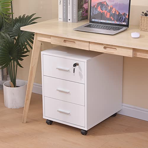 Générique Cabinet de fichiers Vertical Mobile en Bois verrouillable avec 3 tiroirs pour Le Stockage de Documents de Lettre A4 idéal pour Le Bureau à Domicile ou Le Salon – vue 3