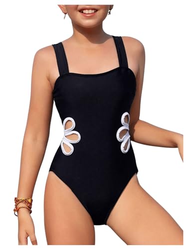 Girl's Colorblock Cut Out One Piece Swimsuit Y2K Sleeveless Bathing Suits Swimwear Beachwear