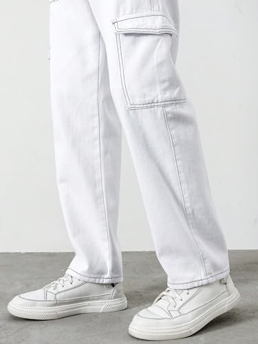 Image of AVANOVA Bell-Bottom Men Cargo Jeans II Men Cargo Pants II Denim Cargo for Men II Cotton Pant II Wide Legs II Flap Pockets II Cargo for Men (Jeans-119)