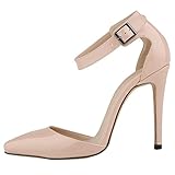  Minetom Spitze Damen Pumps Stiletto High Heels Lack Leder-Optik Schuhe Metallic Party Abendschuhe Hochzeit Abiball Jennika Beige EU 37