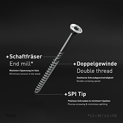 TORX® ttap® 72625 Spanplattenschrauben Set 1400 Stück (3.0 × 30mm, 4.0 × 40mm, 4.5 × 45mm, 5.0 × 80mm, 6.0 × 100mm… – Bild 4