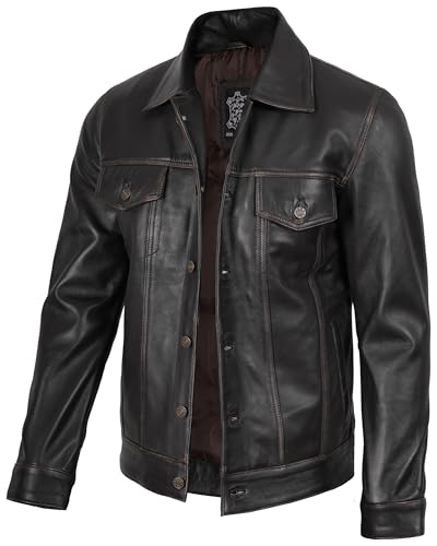 Image of Blingsoul Men's Leather Jacket - Real Full-Grain Lambskin Trucker Jacket for Men