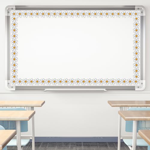 Image of Whaline 32.8 Ft Retro Daisy Flower Bulletin Board Border White Yellow Groovy Daisy Floral Die-Cut Border Trim for Back to School Chalkboard Wall Decoration