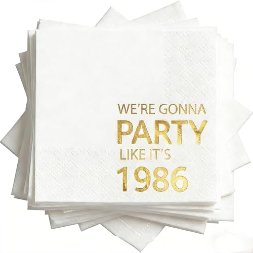 Horaldaily 40th Birthday 100 Happy Birthday Disposable Paper Decorative Luncheon Napkins Were Gonna Party Like Its 1986 Hand Towel for Anniversary Party Lunch Dinner Kitchen Bathroom