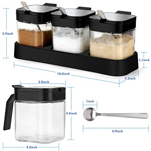 Mlici Condiment Jar Spice Container With Lids And Spoons, 8Oz Clear Glass Condiment Canisters Pots Seasoning Box Salt Container Sugar Bowl Set Of 3 For Kitchen, Counter, Food Storage #TOP5