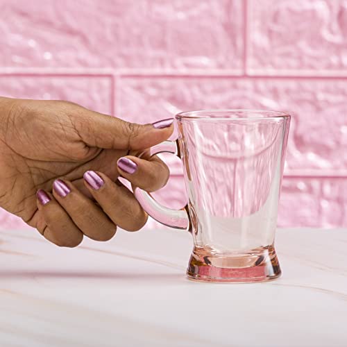 Image of Pasabahce Heybeli Glass Mug from The Original from Turkey, Pink 180 ml Mug Set of 6 Pcs | Ideal for Coffee, Tea, Cappaccino, Multipurpose Mug Perfect for Gifting | Easy to Clean & Dishwasher Safe.