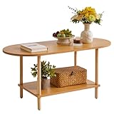 Aibiju Wooden Tea Table Small Coffee Table, 2 Tier Coffee Table for Living Room, 35x16x17inch Tea Table Stand with Storage Shelf Natural Wood Color YD-012N