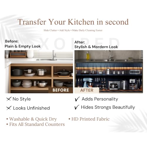 Image of Under Sink & Counter Curtain for Modular Kitchen - Printed Fabric Rod Pocket Hanging Skirt, Washable Under-Counter Cover, Pack of 2 Panels (Each Panel: 150 x 70 cm) (Grinder)