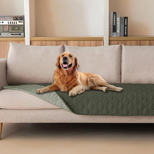 Image of gogobunny 100% Double Sided Waterproof Dog Blanket Soft Pet Bed Cover Reversible Protect Furniture Couch Sofa Car for Puppy Cat Kids (Dark Olive /Light Olive, 30x80 Inch (Pack of 1))