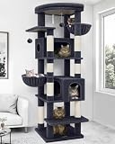 Globlazer Heavy Duty Cat Tree, 74in Sturdy Cat Tower for Large Cats Adult, Big Cat Tree with 7 Sisal Scratching Posts, 2 Padded Condos, 2 Dual-Ear Hanging Baskets, Enlarged Top Perch, S74, Dark Grey