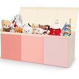 Patelai Cassapanca per giocattoli extra large con coperchio, 4/3 griglie, pieghevole, per bambini, per la cameretta dei bambini, per soggiorno, stanza dei giochi (99 x 33 x 40 cm, serie rosa)