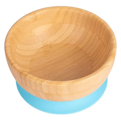 Tiny Dining Children's Bamboo Dinner Dessert Cereal Bowl with Strong Stay Put Suction Cup - Great for Baby Toddler Weaning - Eco Friendly Kids Food Bowls - Blue Cover