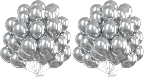 Image of PartyWoo Silver Balloons 100pcs Latex Helium Balloons 12 Inch (Pack of 2)