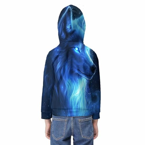 Sweat-shirt à capuche enfant loup bleu pull confortable 3D - 6