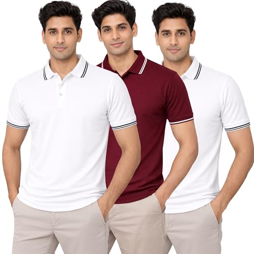 Image of Hangout Hub Men's Polo T Shirt | Solid | Plain Regular Fit Tees|Collar T-Shirts|Half Sleeves|Set of 1 & 2|HH.MP.MAR