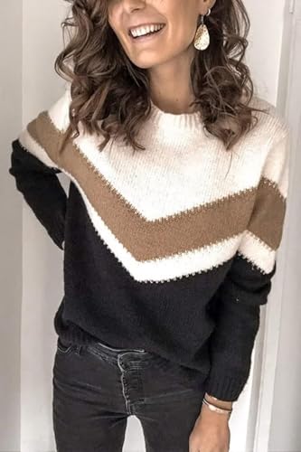 Image of FEKOAFE Womens 2026 Deep V Neck Sweaters Striped Long Sleeve Knit Pullover Sweaters for Women