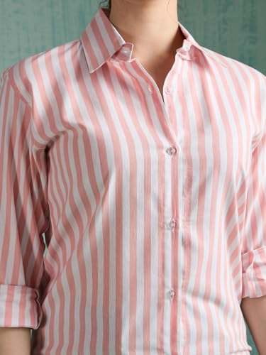Image of Women's Cotton Striped Shirt | Casual Button Down Shirts for Women | Full Sleeve Stylish Office Wear Top | Regular Fit Color