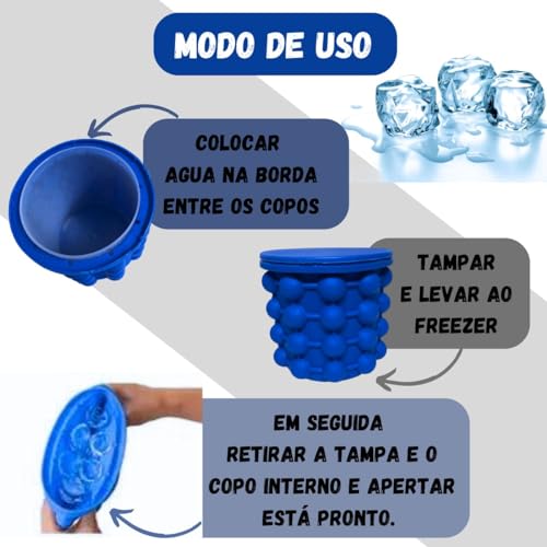 Forma De Gelo Redonda Balde Cooler Com Tampa Redondo Em Silicone Térmico Forminha Grande 40 Cubos Ic