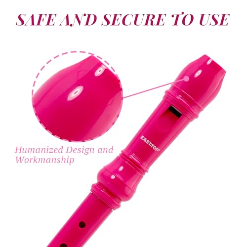 EAST TOP Soprano Recorder for Kids Beginners, 8 Hole Plastic German Fingering Flute Recorder 3 Piece with Cleaning stick, Cotton pouch, Fingering Chart, Colorful box (Hot Pink) - Thumbnail 3