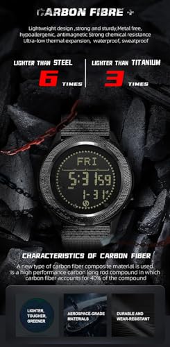 Image of NORTH EDGE Sport Pedometer Chronograph Carbon Fiber Case Digital Men's Nylon Wrist Watch: C-Nexus (Black)