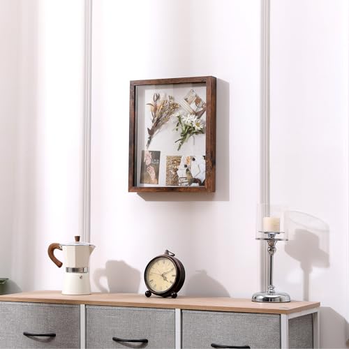 Image of Muzilife 11x14 Shadow Box Picture Frame with Linen Board - Deep Wood & Glass Display Rustic Case Ready to Hang Memorabilia, Pins, Awards, Medals, Wedding, Tickets, and Photos, Rustic Brown
