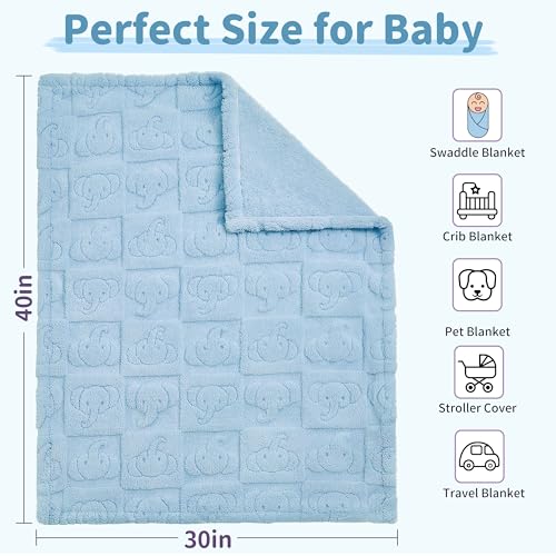 Image of Pro Goleem Elephant Baby Boy Blanket, Soft Fleece Baby Blankets for Boys, 30 inch x 40 inch Blue Crib & Stroller Blanket for Newborns and Toddlers
