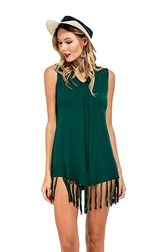 Robe avec franges oscillantes YALI coupe fluide vert negruzco taille unique