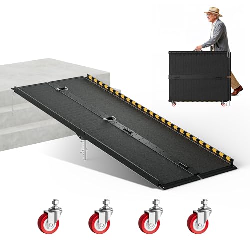 CAMMOO 6 FT Portable Wheelchair Ramp-800LBS Heavy-Duty, High-Strength Aluminum Alloy with 4 Adjustable Legs, 4 Wheels, Triple Anti-Slip and Seamless Design, Ideal for Home Steps, Threshold, Doorways